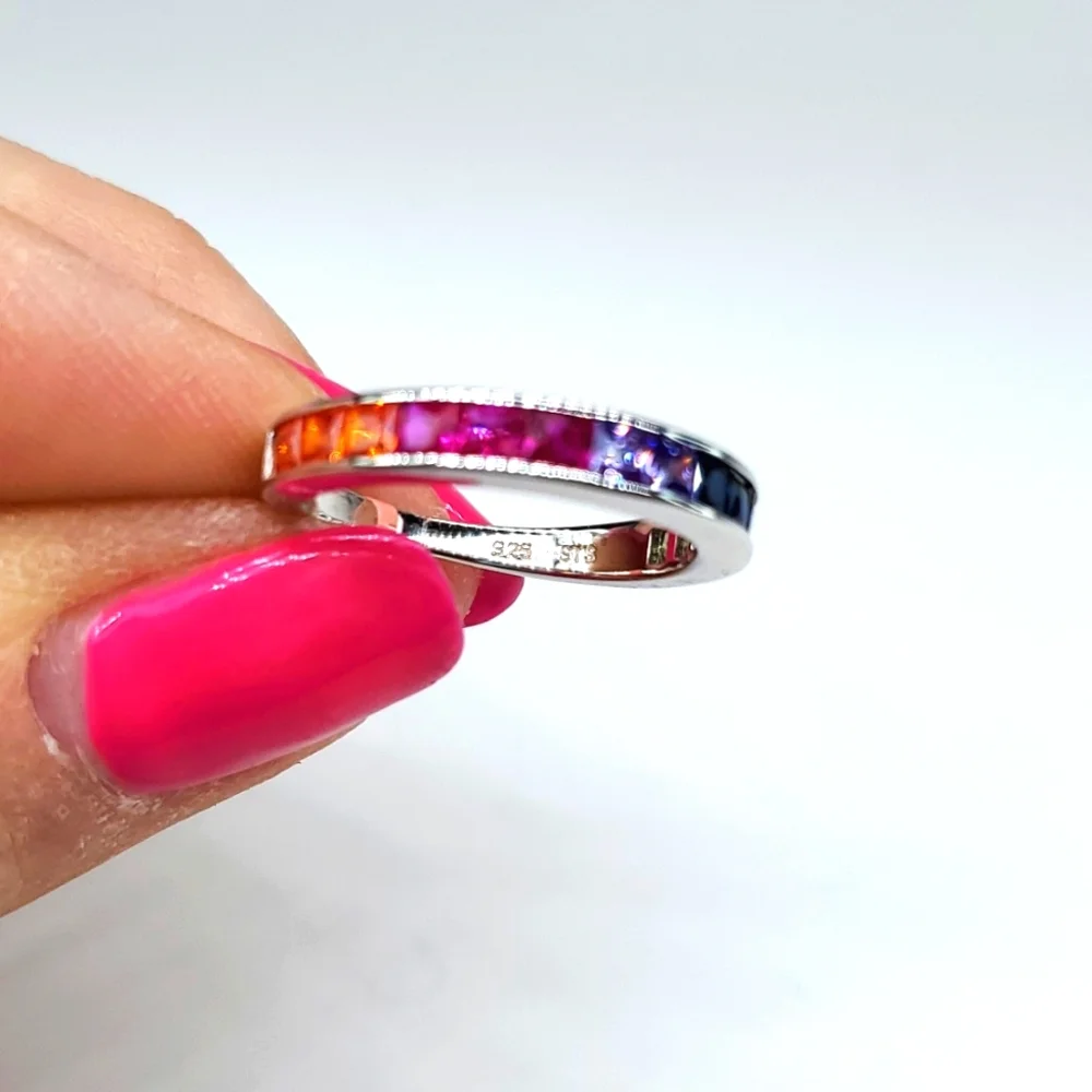 LUSTRO STELLA AAA Multi Color Premium Cubic Zirconia Ring in Silver 5